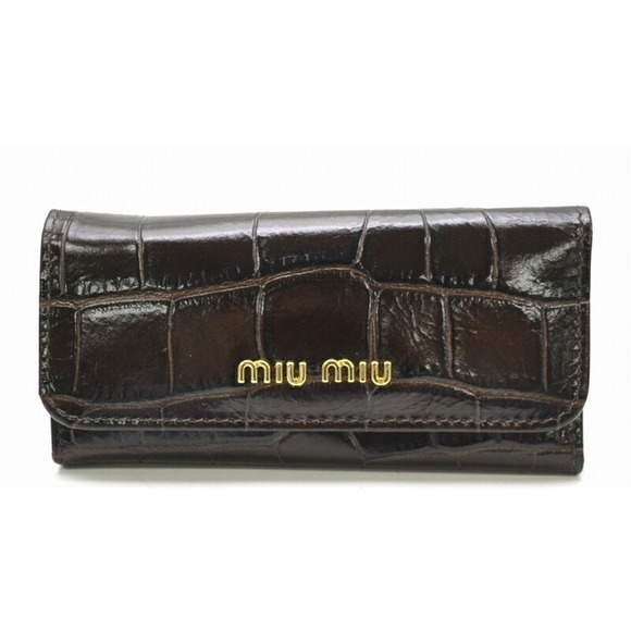 Miu Miu 6-Row Key Case Embossed Leather Brown - Picture 1 of 3